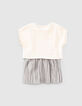 Baby girls’ ecru trompe-l'œil dress+pleated lurex skirt-3