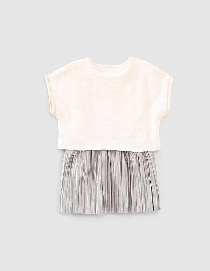 Baby girls’ ecru trompe-l'œil dress+pleated lurex skirt-3 Baby girls’ ecru trompe-l'œil dress+pleated lurex skirt-3