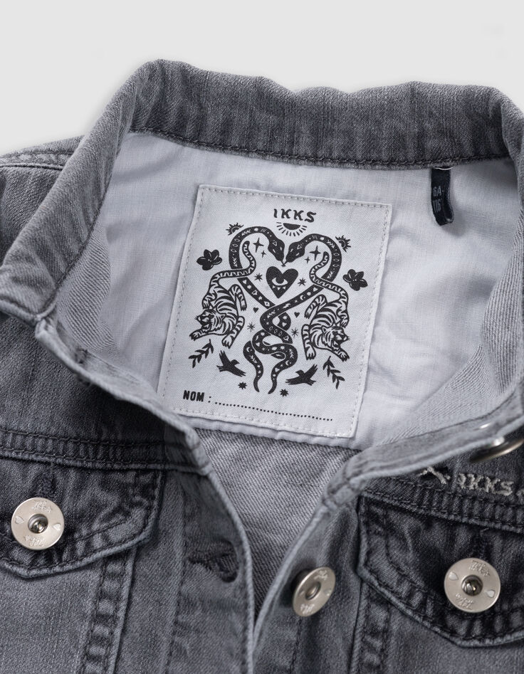 Veste en jean gris broderies ethniques fille-8