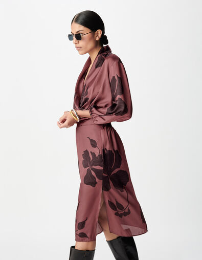 Women's burgundy floral maxi midi dress - IKKS