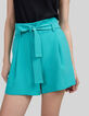 Azuurblauwe short hoge taille met riem Dames-4