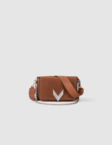 Women’s hazelnut suede calfskin leather Marion 111 bag - IKKS