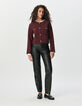 Women’s burgundy knit short cardigan with patch pockets-1