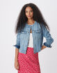 Veste en jean bleu col rond Femme-1