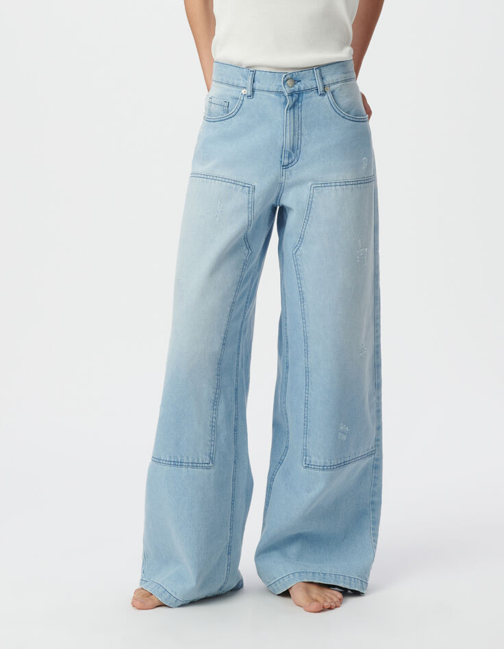 Weite Jeans aus blau Denim mit Used-Effekt-3