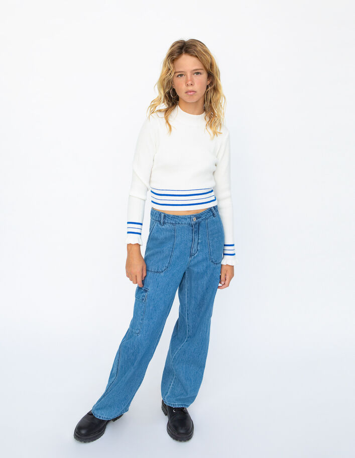 Blauwe BATTLE-jeans extra wijd meisjes-1