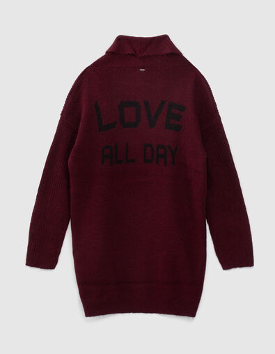 Women’s burgundy knit cardigan with intarsia love slogan - IKKS