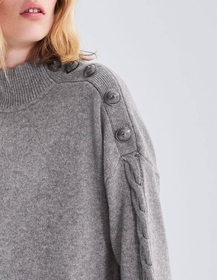 Robe grise tricot boutons gravés sur l'épaule Femme-4