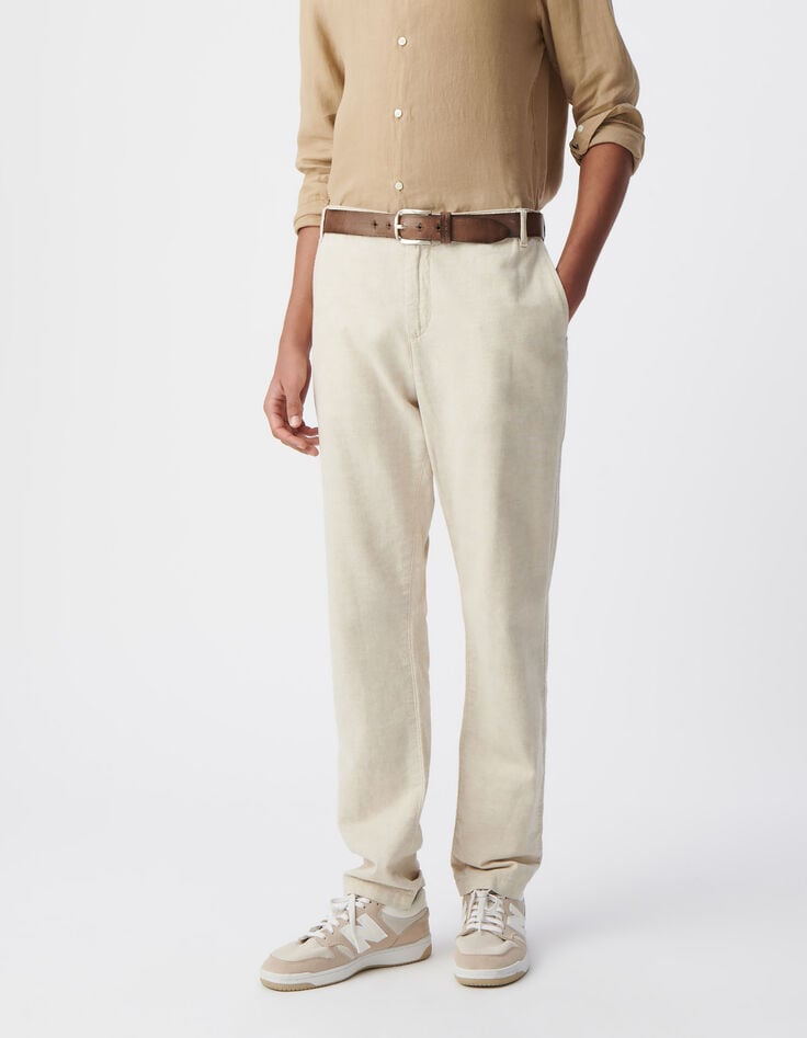 Men&rsquo;s beige cotton and linen chinos-2