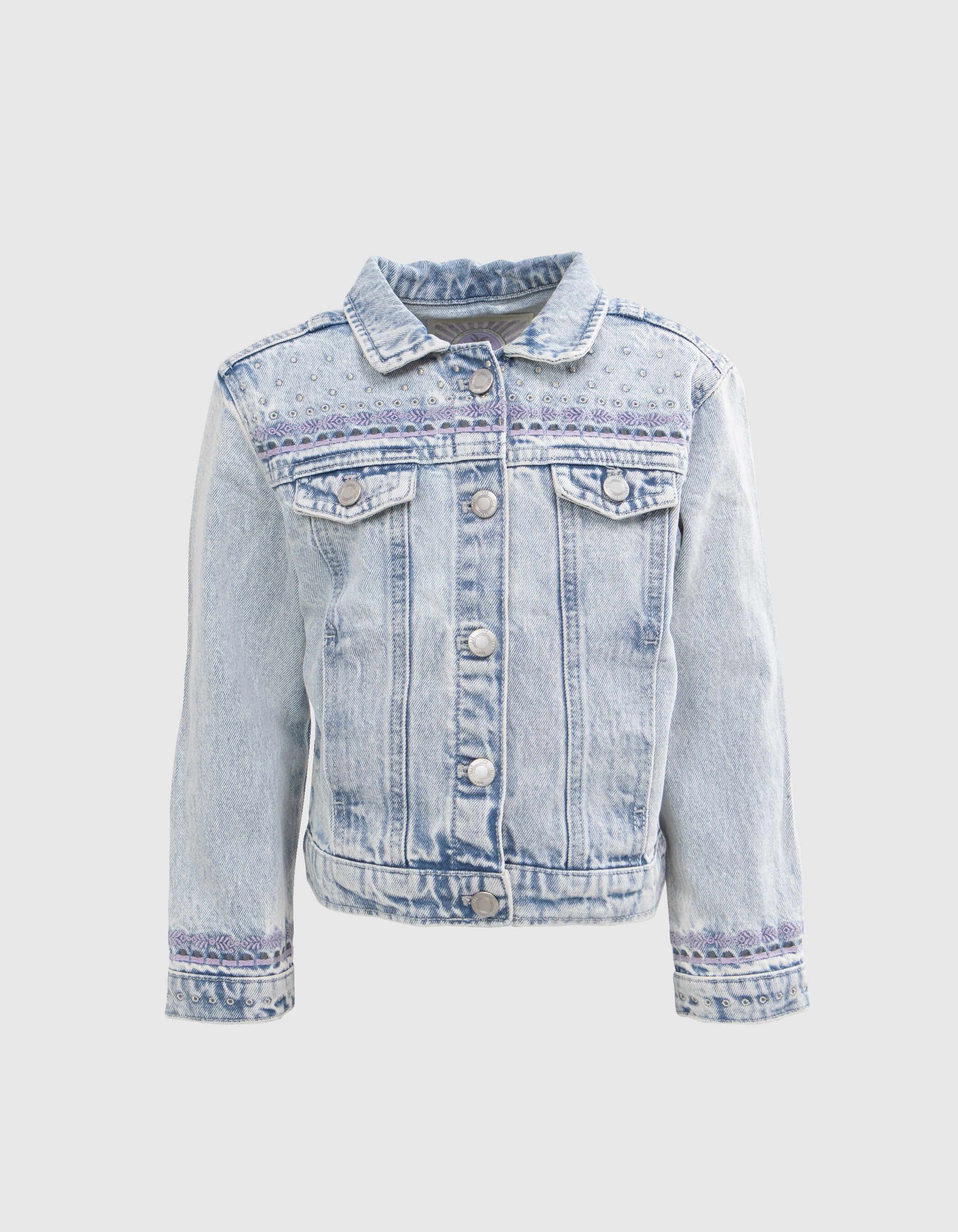 Veste en jean bleu delave et broderies fille IKKS