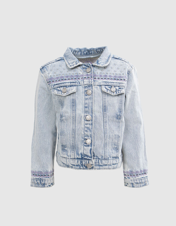 Chaqueta vaquera azul delavado y bordados niña-1