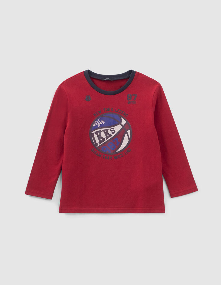Jungen-T-Shirt bordeaux mit Ballmotiv aus Wendepailletten-2