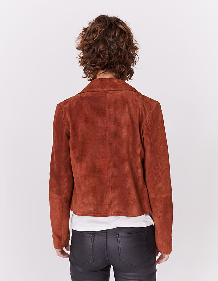 Women’s copper goatskin suede short biker jacket-2