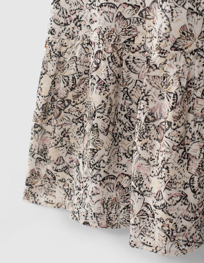 Girls' ecru butterfly print Ecovero® long dress - IKKS