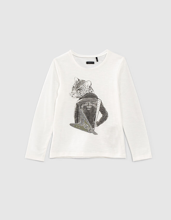 Tee-shirt blanc visuel léopard rock fille - IKKS