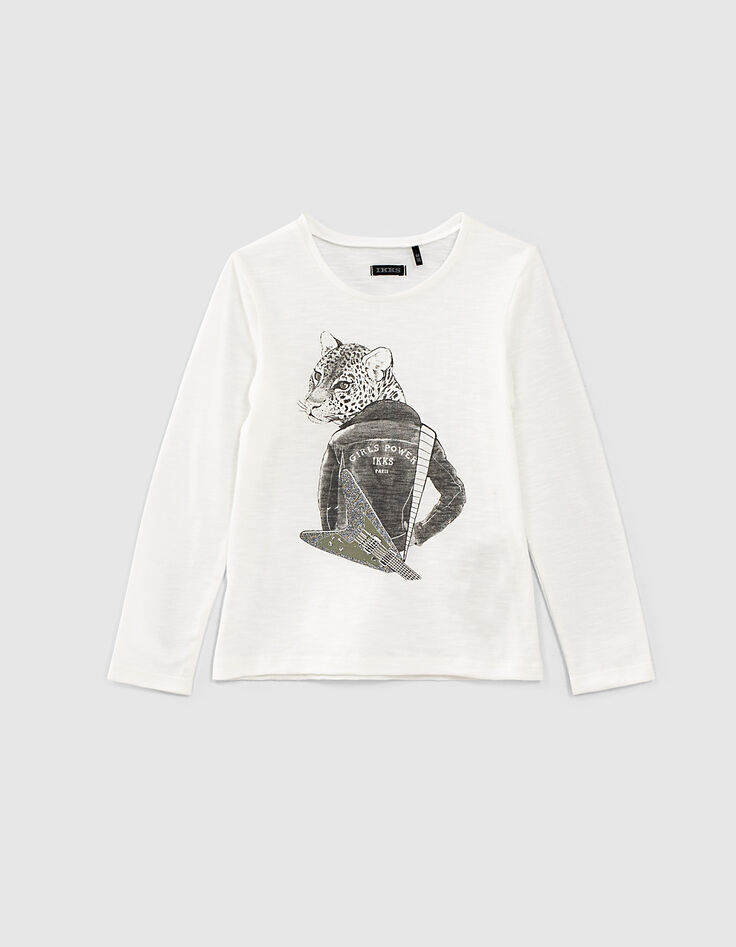 Girls’ white rock leopard image T-shirt-1 Girls’ white rock leopard image T-shirt-1