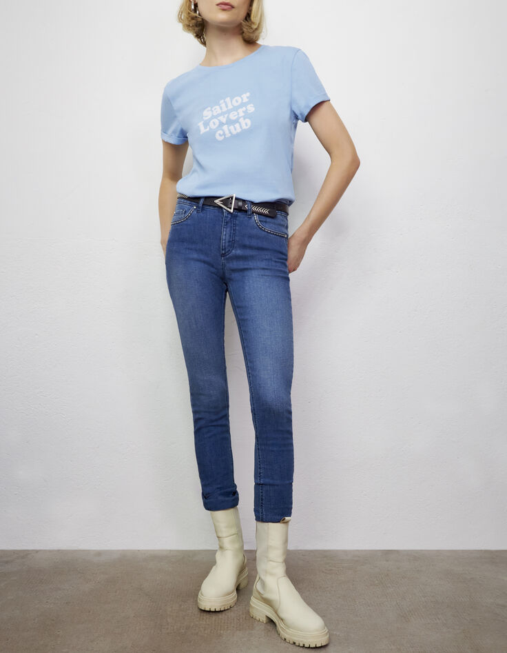 Women’s blue studded sculpt-up mid-waist slim jeans-5