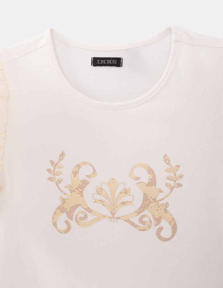 Girls’ white T-shirt with puff sleeves-2