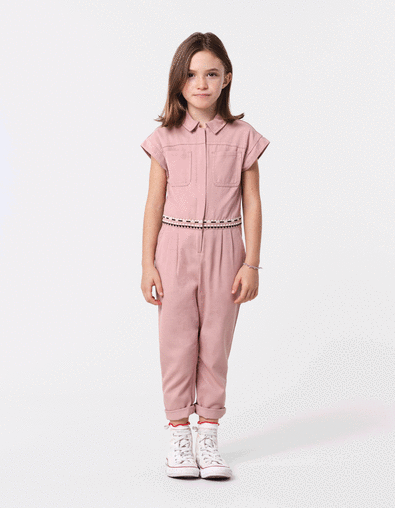 Langer rosa Mädchen-Overall mit Stickerei - IKKS