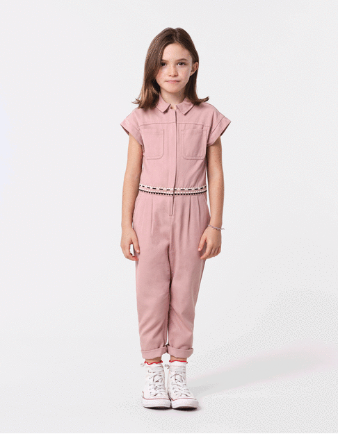 Langer rosa Mädchen-Overall mit Stickerei - IKKS
