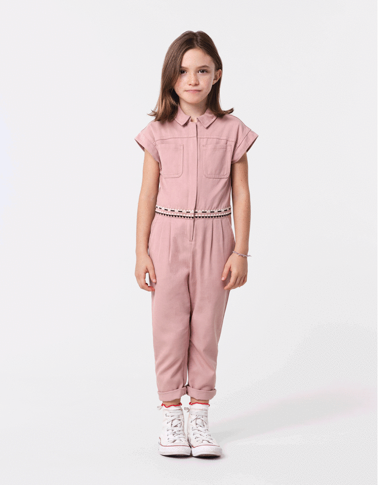 Langer rosa Mädchen-Overall mit Stickerei-1