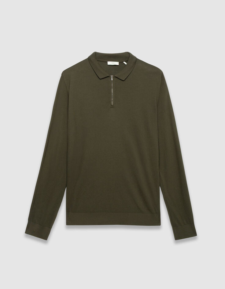 Khaki Herrenpoloshirt lange &Auml;rmel Piqu&eacute;-Strick-6
