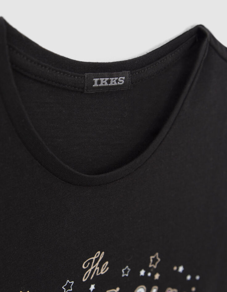 Girls’ black organic cotton T-shirt with rock images-6