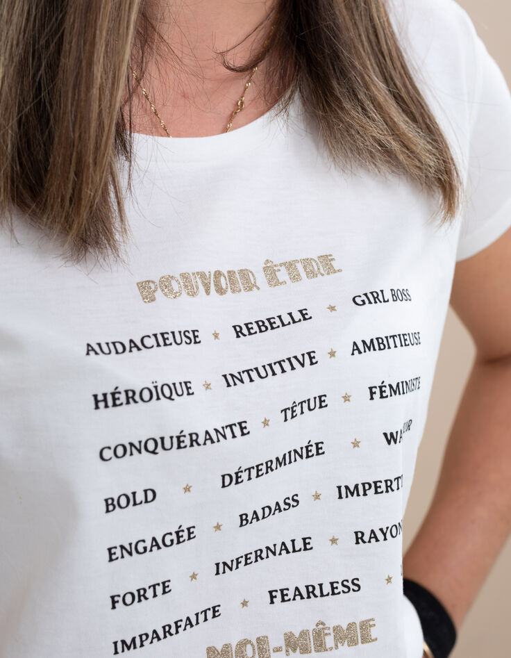Camiseta blanca de algodón orgánico edición limitada Girl Power I.Code-2 Camiseta blanca de algodón orgánico edición limitada Girl Power I.Code-2