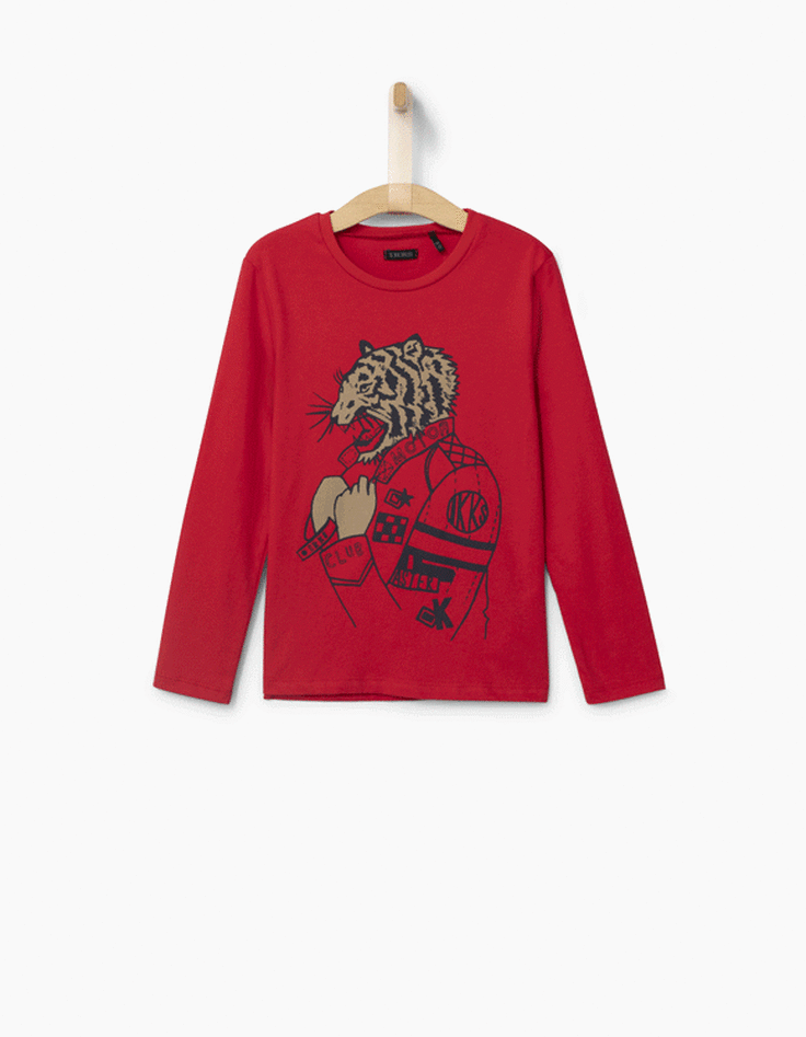 Tee-shirt rouge tigre et stickers amovibles garçon-2 Tee-shirt rouge tigre et stickers amovibles garçon-2