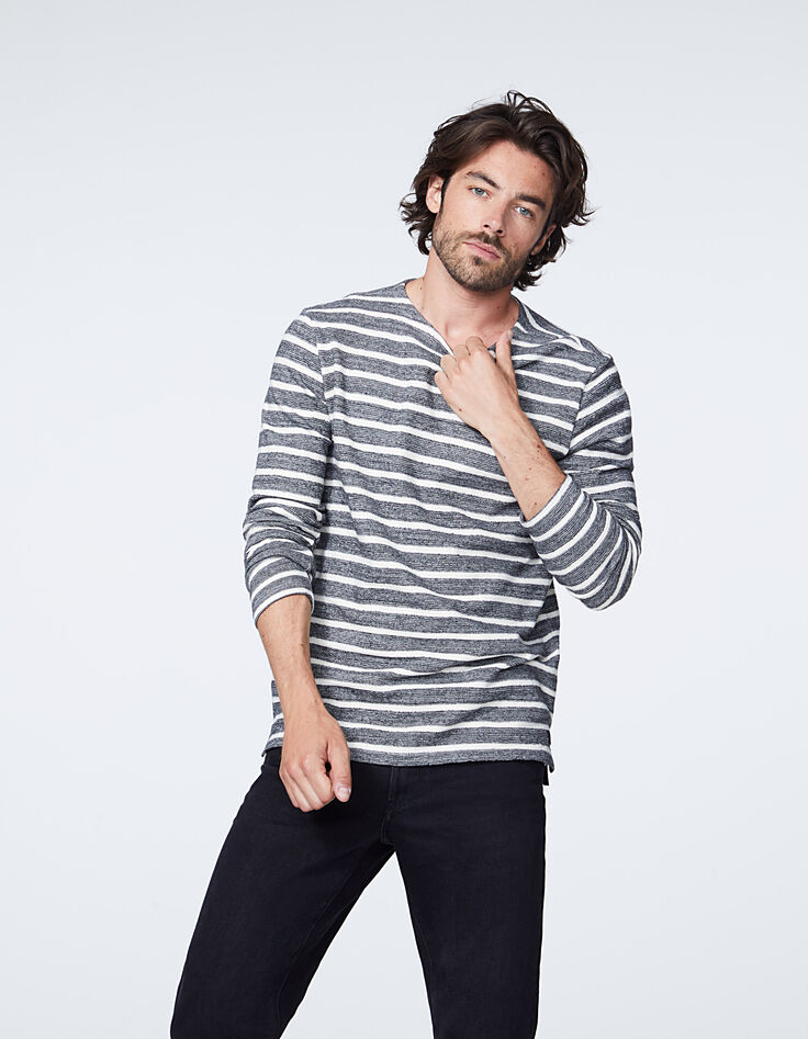 Zwarte sweater met ecru strepen Heren-2 Zwarte sweater met ecru strepen Heren-2