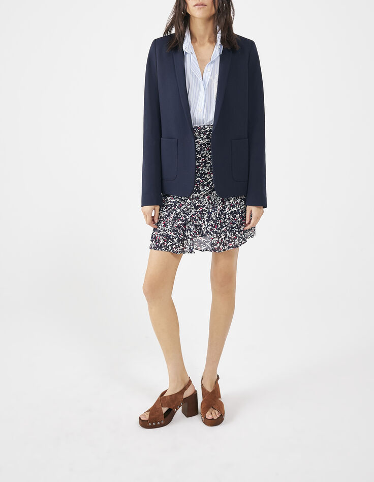 Women’s navy tachist print A-line wrap skirt-6