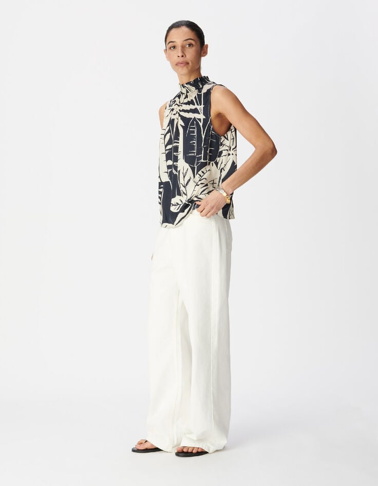 Marineblaues Top mit Tropical-Print ohne &Auml;rmel Damen-3