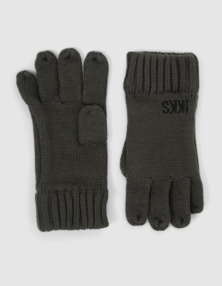 Jungen-Handschuhe Khaki, recycelter Strick,-4