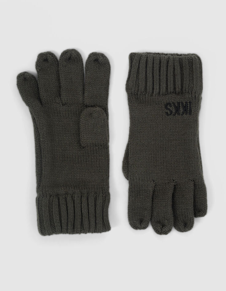 Jungen-Handschuhe Khaki, recycelter Strick,-4 Jungen-Handschuhe Khaki, recycelter Strick,-4