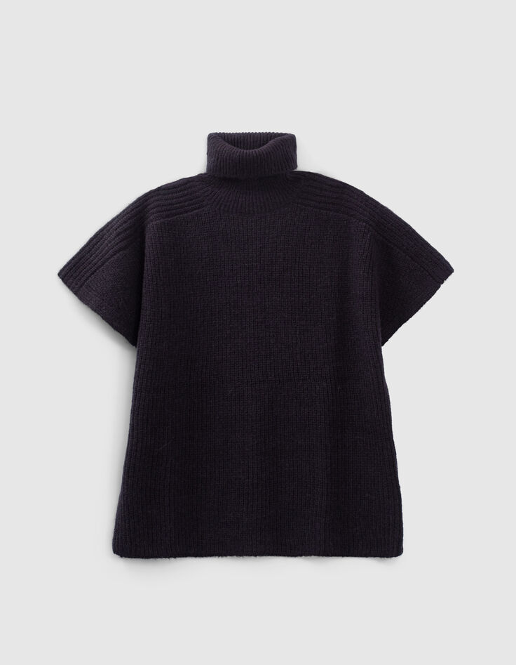 Pull bleu marine intarsia message sans manches femme-3