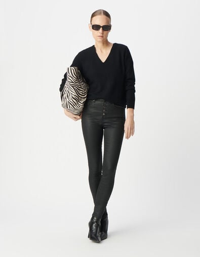 Zwarte cropped jeans voor Dames met zichtbare powerstretch knopen - IKKS