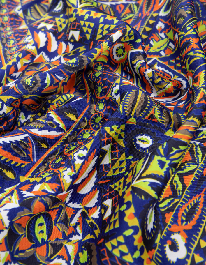 Chemise bleue polyester recyclé graphique ethnique Femme