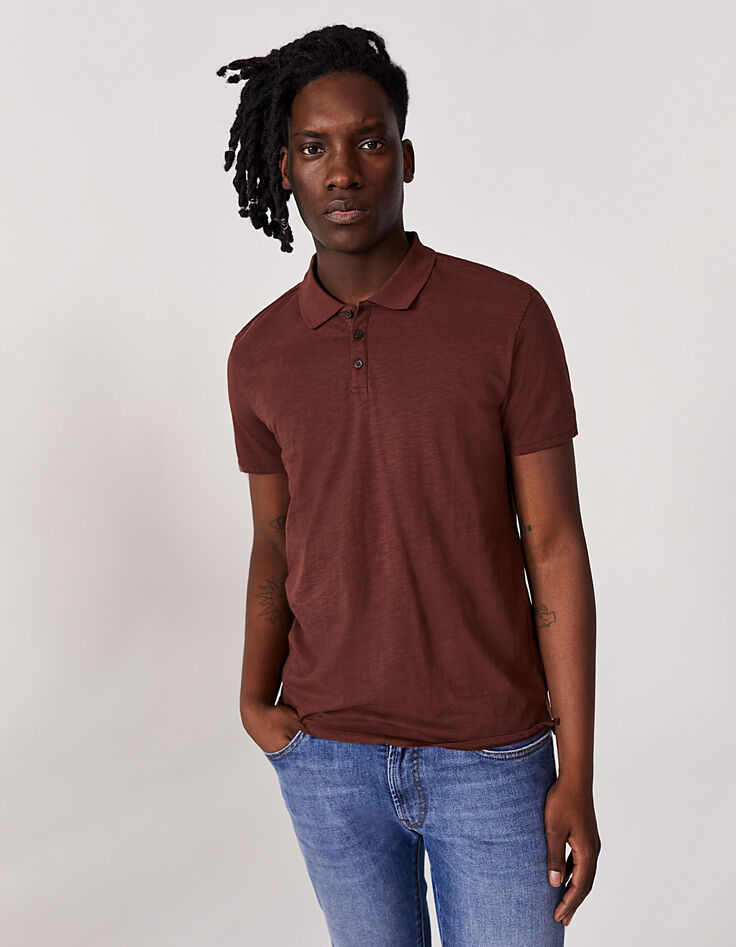 Polo terracota algodón slub Hombre-1