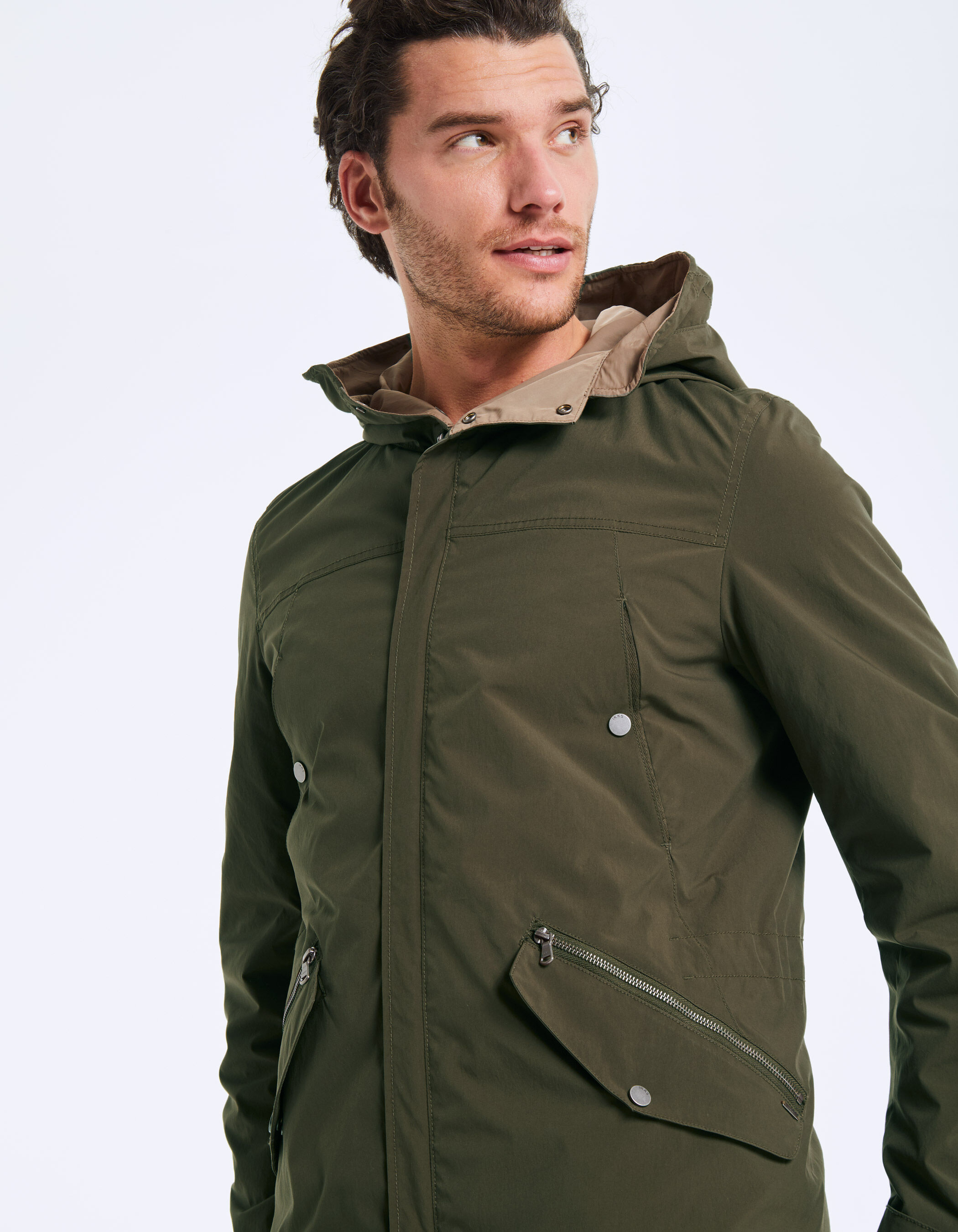 Parka kaki et beige reversible Homme