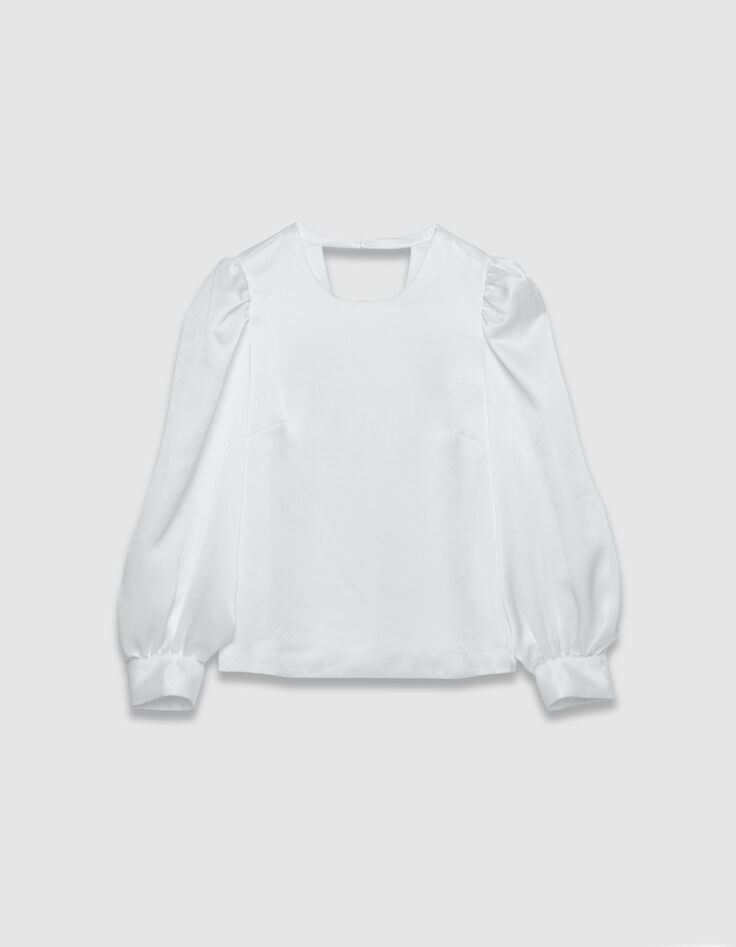 Women's white satin V-neck blouse-6