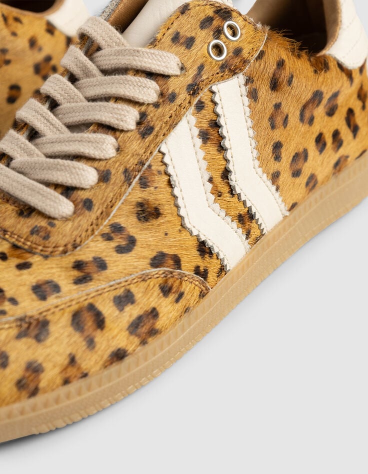 Baskets basses camel cuir effet poulain léopard Femme-5 Baskets basses camel cuir effet poulain léopard Femme-5