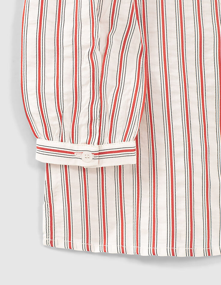 Blouse écrue mini me à rayures rouges et noires fille -7