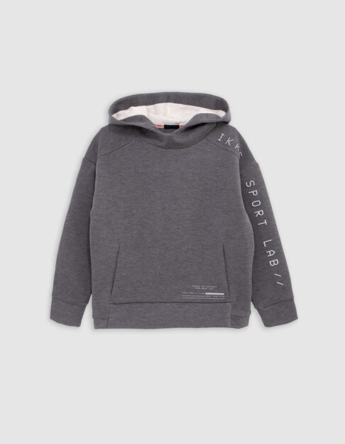 Boy's grey hoodie, reflective sleeves, embossed slogan - IKKS
