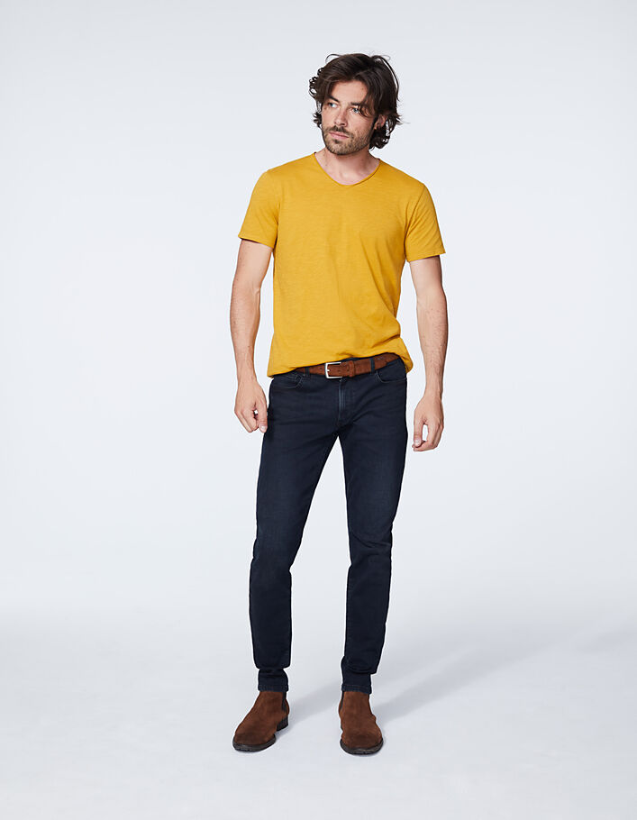 Tee-shirt L'Essentiel jaune ocre à col V Homme - IKKS