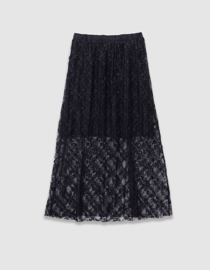 Falda larga de encaje plisado negro para ni&ntilde;a-3