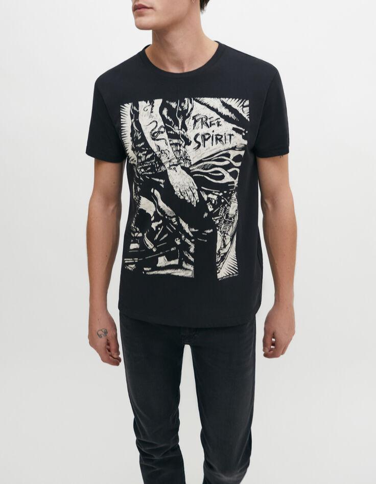 Tee-shirt noir &agrave; visuel tattoos rock Homme-2