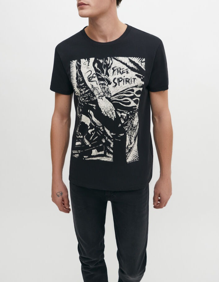 Schwarzes Herren-T-Shirt mit Rocker-Tattoo-Print - IKKS