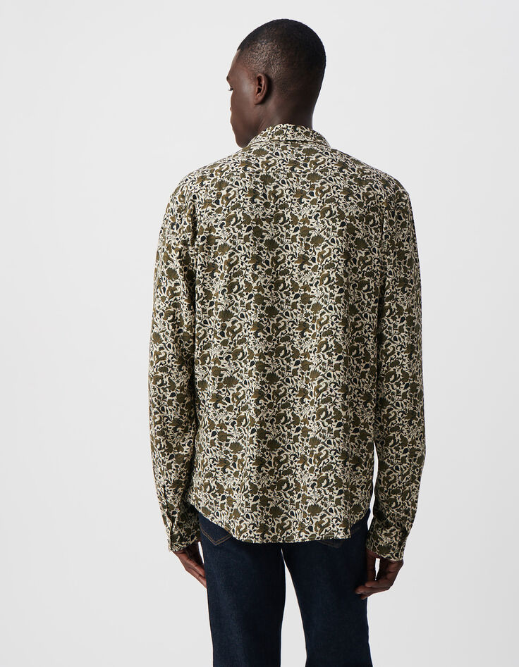 Men’s khaki SLIM shirt with floral skull print-3