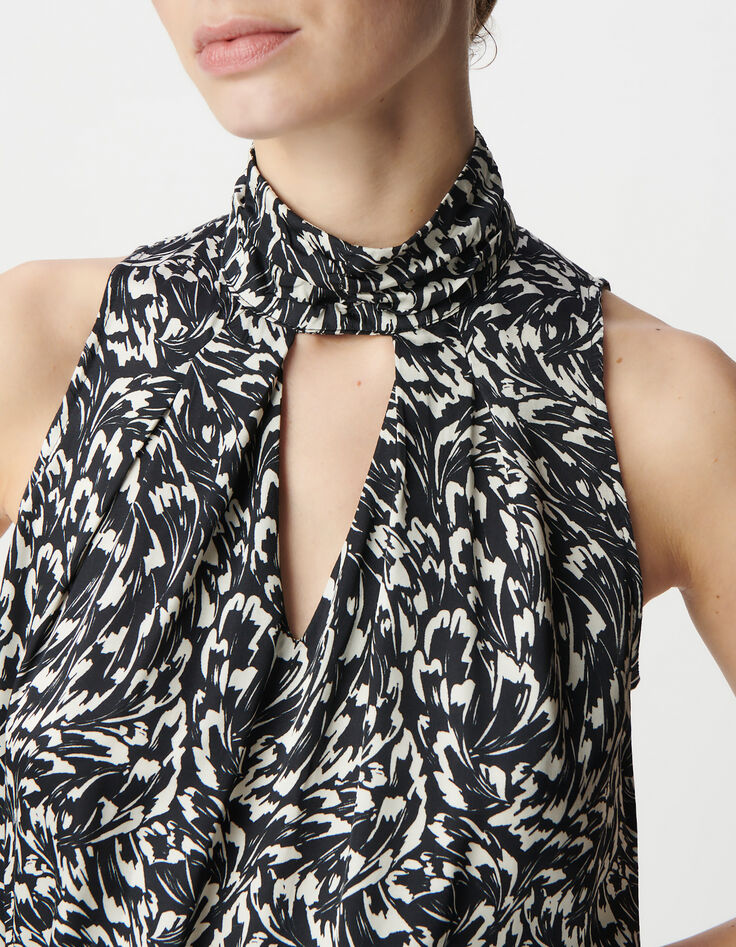 Schwarzes Top LENZING™ ECOVERO™ minimal Blumenprint Damen-4