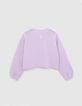 Lila Crop-Mädchensweatshirt mit Print an den Ärmeln-3